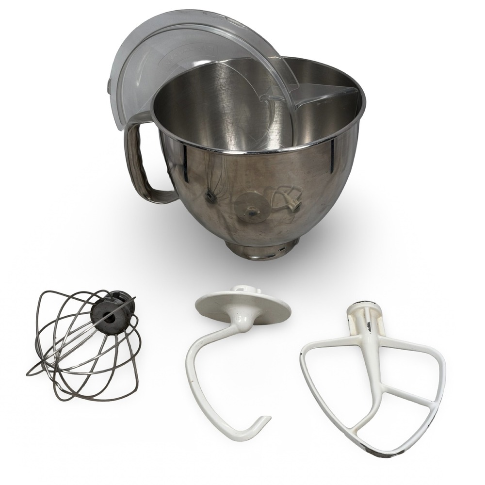 KitchenAid KSM150 5 Qt Stainless Steel Mixing Bowl Shield & 3 Attachments Gray
